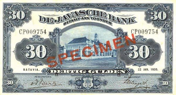 荷属东印度 Pick 067s 1920年版30 Gulden 纸钞 