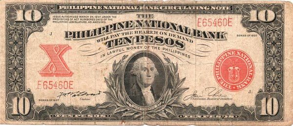 菲律宾 Pick 058 1937年版10 Pesos 纸钞 