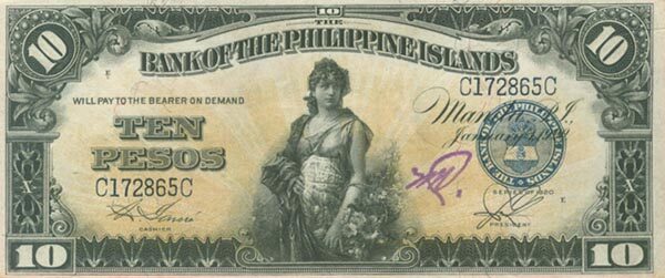 菲律宾 Pick 014 1920.1.1年版10 Pesos 纸钞 