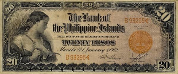 菲律宾 Pick 009 1912.1.1年版20 Pesos 纸钞 