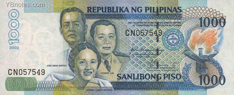 菲律宾 Pick 197 2002年版1000 Piso 纸钞 160x66