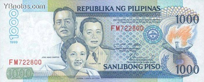 菲律宾 Pick 186c 1999年版1000 Peso 纸钞 160x66