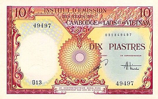 法属印度支那 Pick 107 ND1953年版10 Piastres 纸钞 
