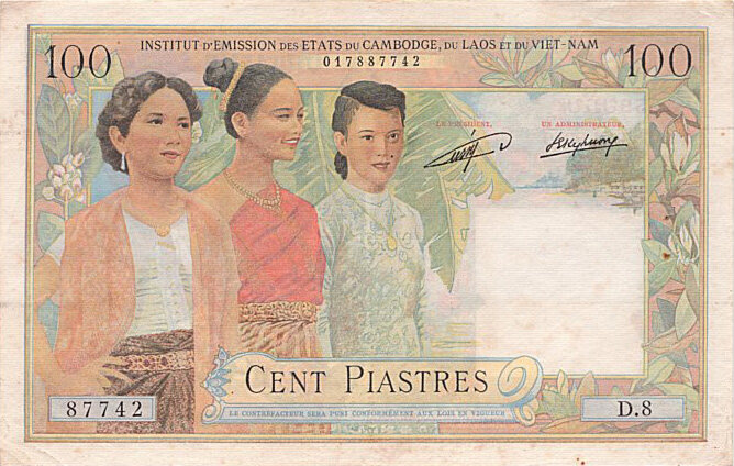 法属印度支那 Pick 103 ND1954年版100 Piastres 纸钞 