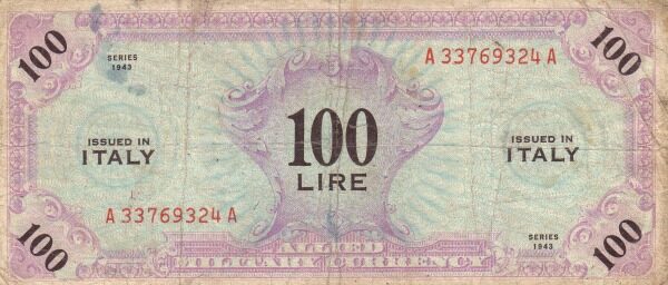 意大利军票 Pick M15b 1943年版100 Lire 纸钞 