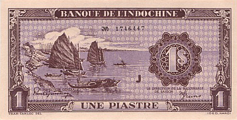 法属印度支那 Pick 060 ND1942-1945年版1 Piastre 纸钞 