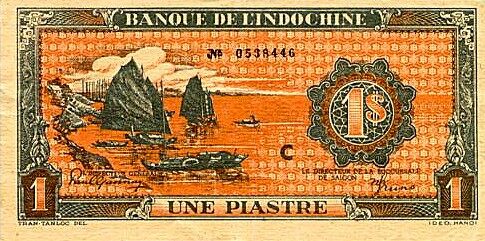 法属印度支那 Pick 058a ND1942-1945年版1 Piastre 纸钞 