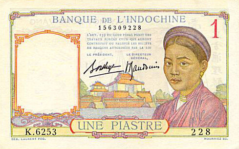 法属印度支那 Pick 054b ND1936年版1 Piastre 纸钞 
