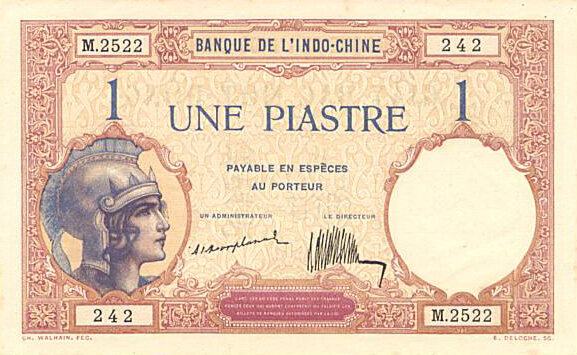法属印度支那 Pick 048a ND1921-1926年版1 Piastre 纸钞 