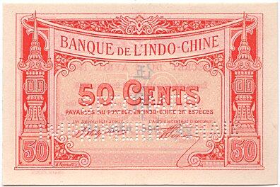 法属印度支那 Pick 047s L.1919年版50 Cents 纸钞 
