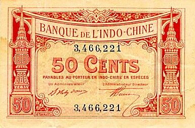 法属印度支那 Pick 046 L.1919年版50 Cents 纸钞 