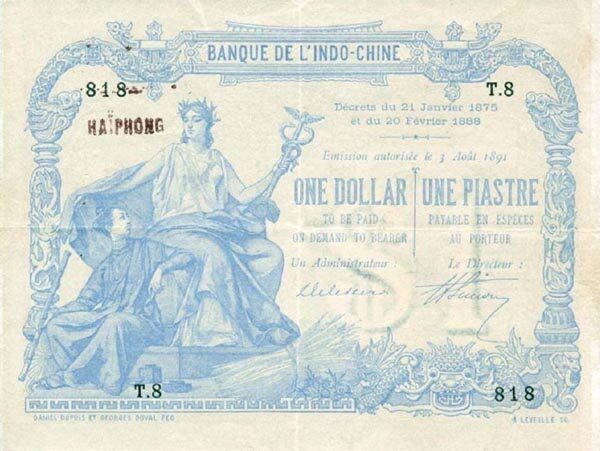法属印度支那 Pick 005 ND1900-03年版1 Piastre 纸钞 