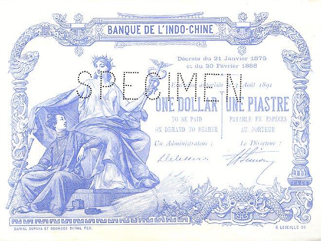 法属印度支那 Pick 002s ND1892-1898年版1 Dollar 纸钞 