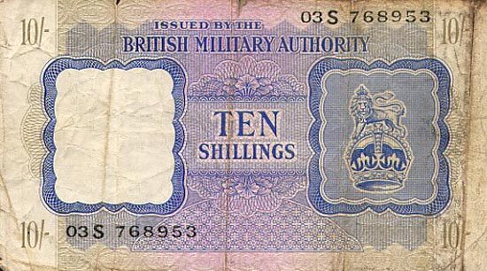 英国军票 Pick M05 ND1943年版10 Shillings 纸钞 