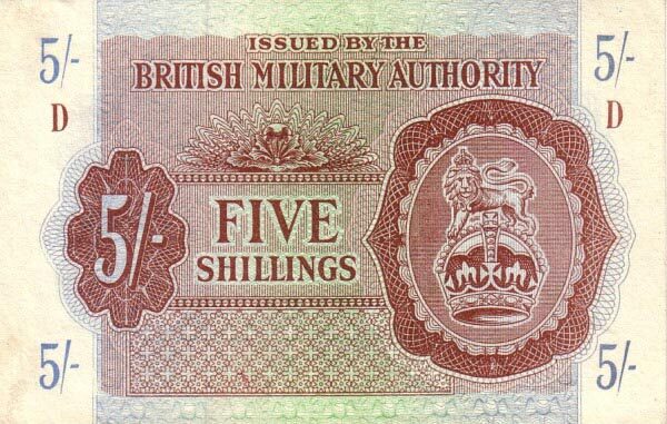英国军票 Pick M04 ND1943年版5 Shillings 纸钞 