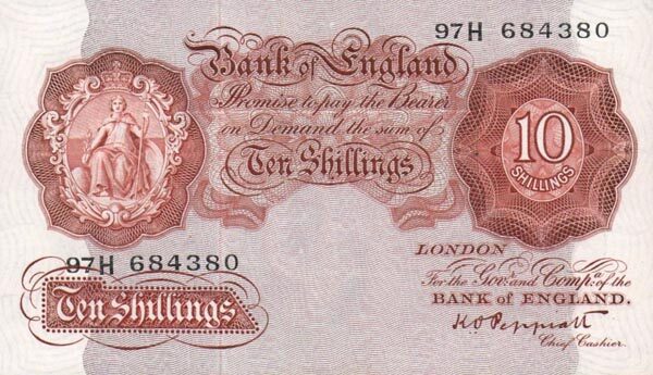 英国 Pick 368a ND1948-49年版10 Shillings 纸钞 138x78