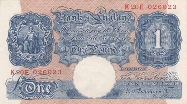 英国 Pick 367 ND1940年版1 Pound 纸钞 151x85