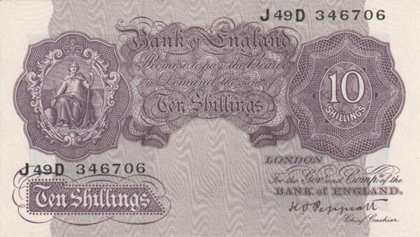 英国 Pick 366 ND1940-48年版10 Shillings 纸钞 138x78