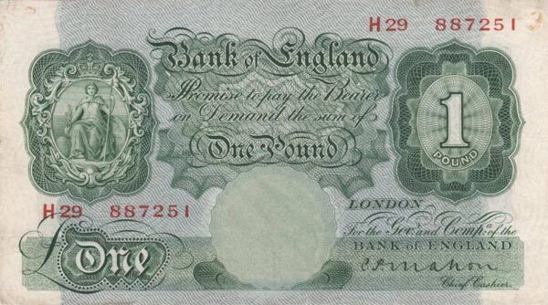 英国 Pick 363a ND1928年版1 Pound 纸钞 151x85