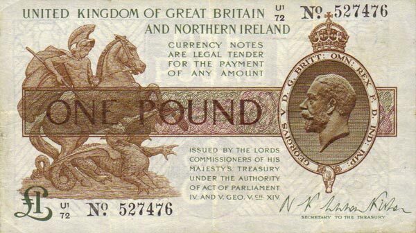 英国 Pick 361a ND1928年版1 Pound 纸钞 