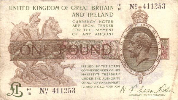 英国 Pick 359 ND1922-23年版1 Pound 纸钞 