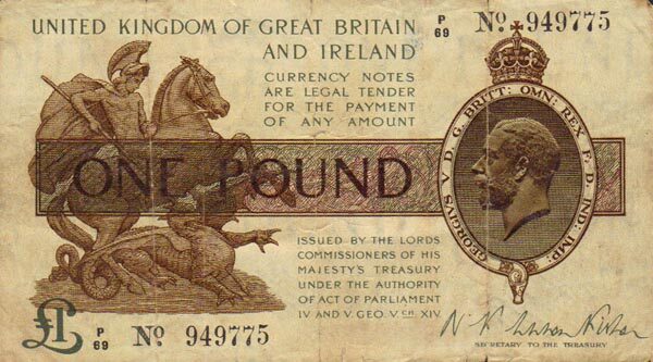 英国 Pick 357 ND1919年版1 Pound 纸钞 