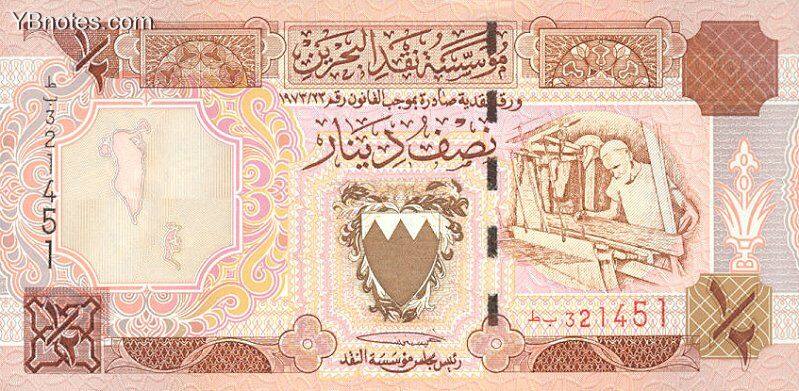 巴林 Pick 17 L.1973年版0.5 Dinar 纸钞 