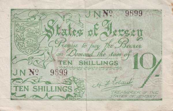 泽西岛 Pick 05a ND1941-42年版10 Shillings 纸钞 