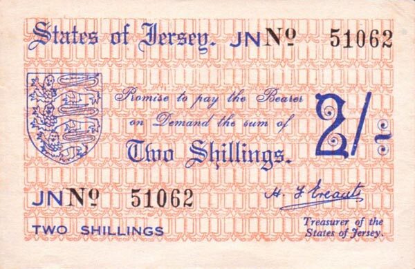 泽西岛 Pick 04a ND1941-42年版2 Shillings 纸钞 