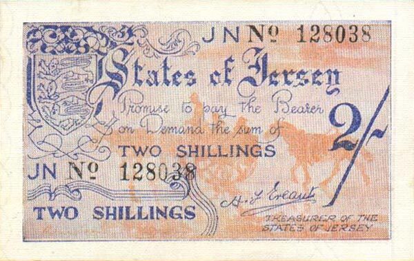 泽西岛 Pick 03a ND1941-42年版2 Shillings 纸钞 