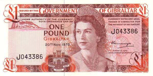 直布罗陀 Pick 20a 1975.11.20年版1 Pound 纸钞 