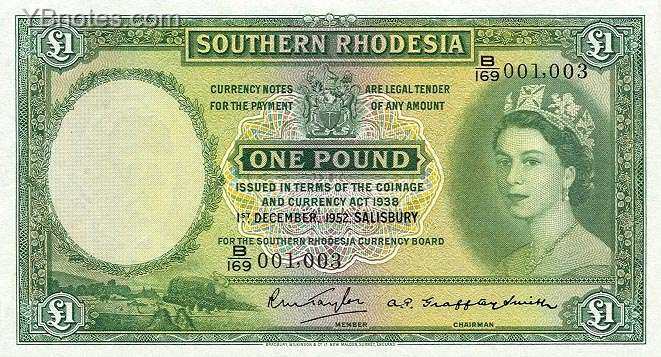 南罗得西亚 Pick 13 1952年版1 Pound 纸钞 