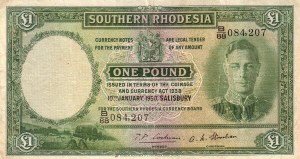 南罗得西亚 Pick 10e 1950.1.10年版1 Pound 纸钞 