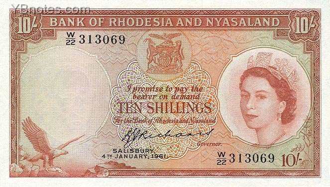 罗得西亚及尼亚萨兰 Pick 20 1961年版10 Shillings 纸钞 