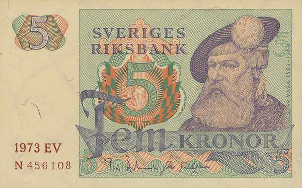 瑞典 Pick 51c 1973年版5 Kronor 纸钞 