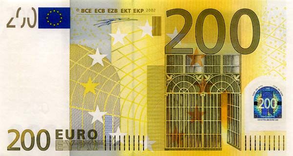 欧盟 pick 6x 2002年版200 euro 纸钞 153x82