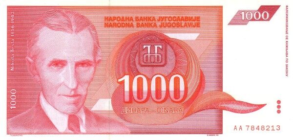 南斯拉夫 Pick 114 1992年版1000 Dinara 纸钞 