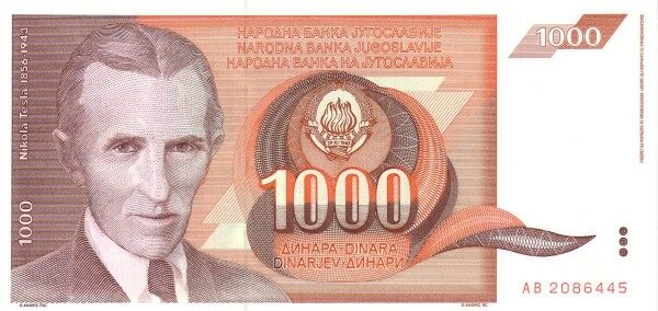 南斯拉夫 Pick 107 1990.11.26年版1000 Dinara 纸钞 