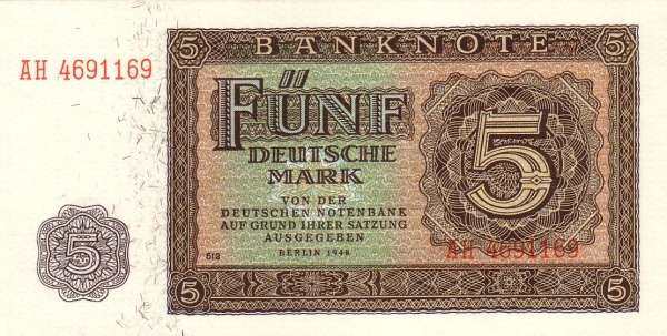 民主德国 Pick 11b 1948年版5 Deutsche Mark 纸钞 