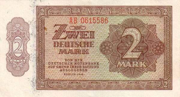 民主德国 Pick 10b 1948年版2 Deutsche Mark 纸钞 