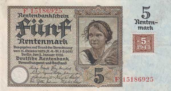 民主德国 Pick 02A 1948年版5 Deutsche Mark 纸钞 