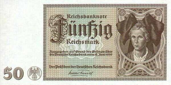 德国 Pick 185A 1939.6.15年版50 Reichsmark 纸钞 