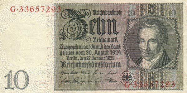 德国 Pick 180a 1929.1.22年版10 Reichsmark 纸钞 