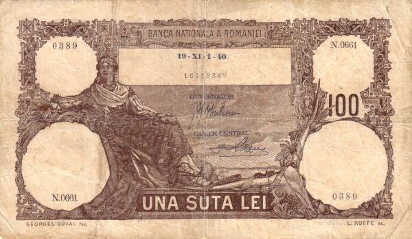罗马尼亚 Pick 050 1940.11.1年版100 Lei 纸钞 