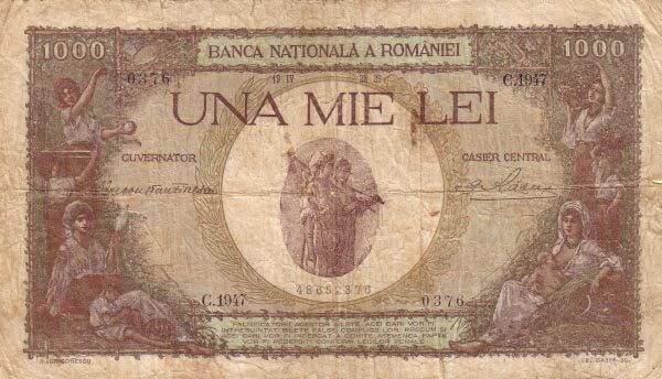罗马尼亚 Pick 047 1939.4.28年版1,000 Lei 纸钞 