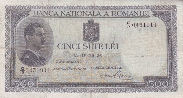 罗马尼亚 Pick 042 1936.4.30年版500 Lei 纸钞 