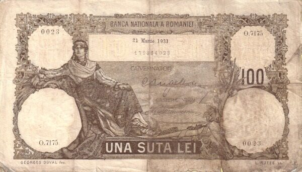 罗马尼亚 Pick 033 1931.3.31年版100 Lei 纸钞 