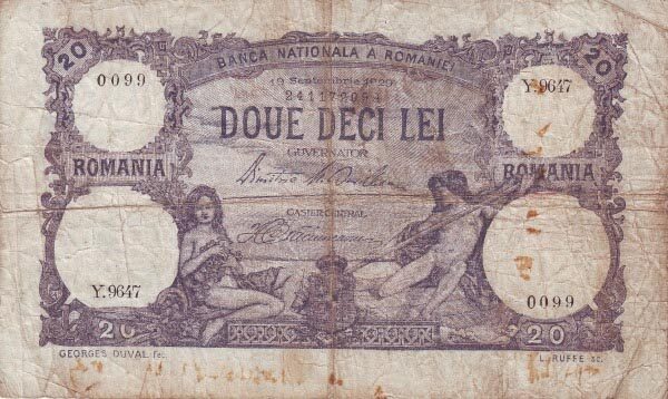 罗马尼亚 Pick 030 1929.9.19年版20 Lei 纸钞 