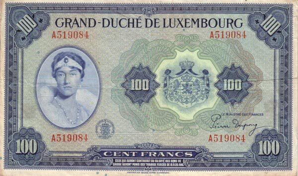 卢森堡 Pick 47 ND1944年版100 Francs 纸钞 