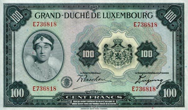 卢森堡 Pick 39 ND1934年版100 Francs 纸钞 